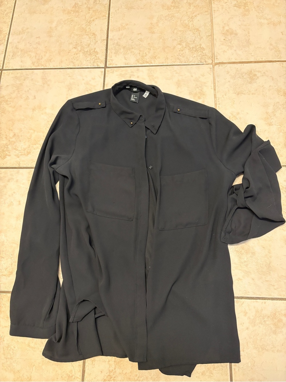 H&M Black Long-Sleeve Button-Front Blouse